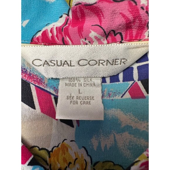 Vintage Womens Casual Corner Silk Camp Shirt Large Boho Retro Hawaiian 80's - Picture 3 of 4